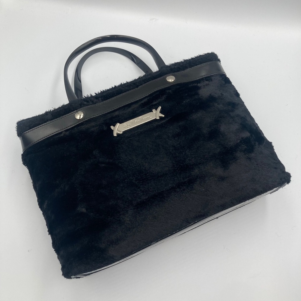Vintage Paloma Picasso Black Faux Fur and‎ Leather Tote Bag Purse Y2K